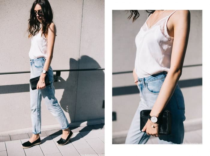 White Lace Camisole with Boyfriend Jeans