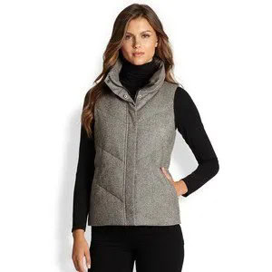 Grey Tweed Puffer Vest with All-Black Outfit