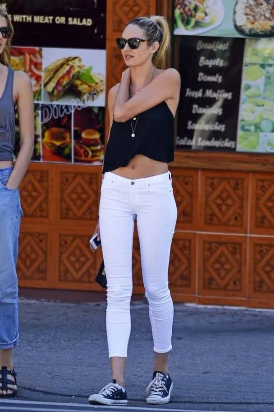 White Capri Jeans & Black Crop Top