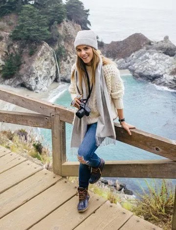 Grey Knit Hat with White Crochet Sweater & Ripped Jeans