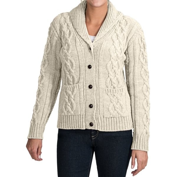 White Cable Knit Sweater Cardigan with Black Skinny Jeans