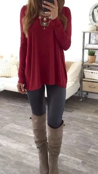 Wear with Burgundy Tunic Top & Black Leggings