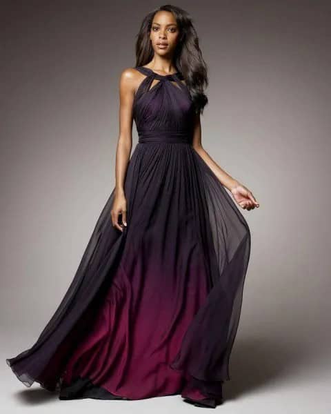 Black Halter Fit and Flare Floor Length Evening Gown Dress