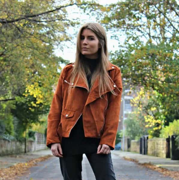 Brown Suede Blazer with Black Leather Pants