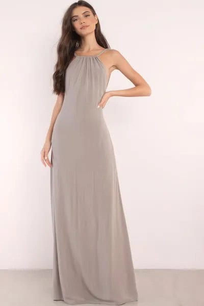 Grey Halter Chiffon Maxi Dress