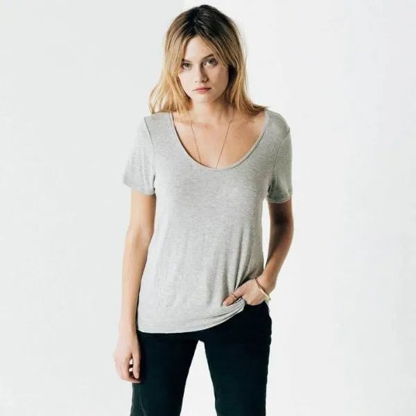 Grey Scoop Neck Tee with Black Skinny Jeans