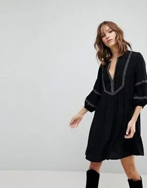 Black Puff Sleeve Smock Dress with Boots