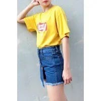 Yellow Print Tee with Blue Skort