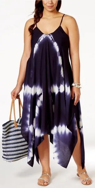 Black and White Chiffon Maxi Breezy Tank Dress with Silver Sandals