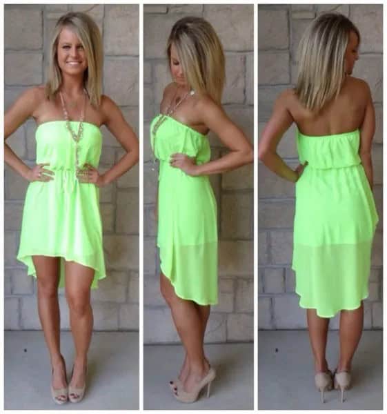 Off The Shoulder Mini High Low Chiffon Dress with Pink Open Toe Heels