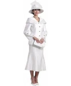 White Church Skirt Suit with Hat & Clutch Bag