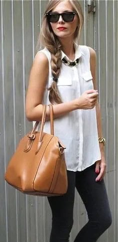 White Sleeveless Shirt with Grey Skinny Jeans