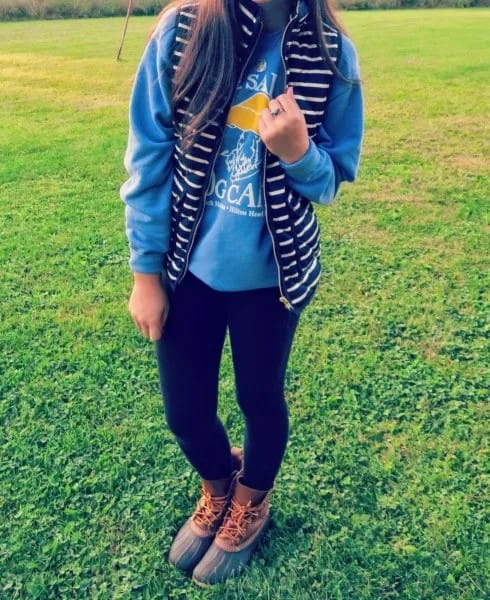 Sky Blue Sweatshirt with Black and White Striped Vest