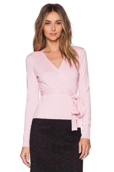 Pale Pink Belted Ballet Wrap Sweater with Black Lace Skirt