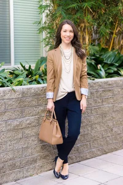 Pale Pink Twist Front Top with Blush Blazer & Chinos