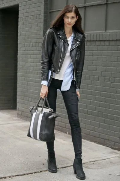 Wear with Black Leather Jacket & Skinny Jeans