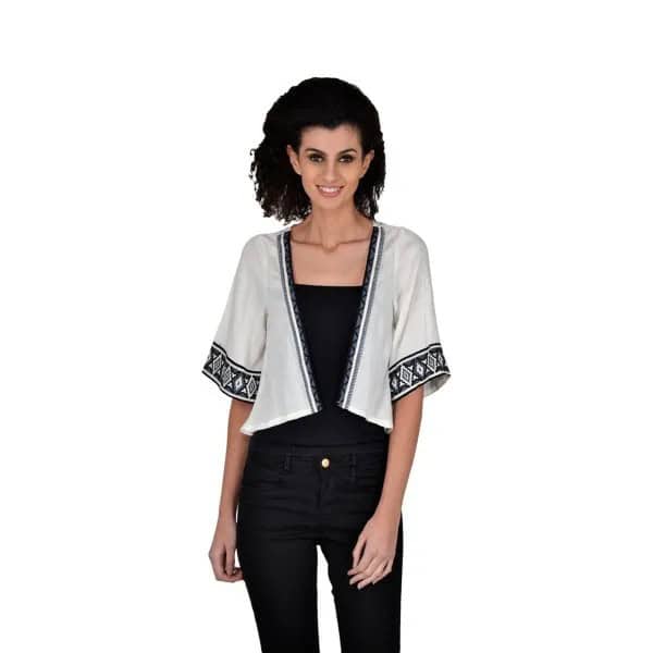 White and Black Tribal Printed Silk Shrug