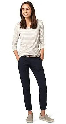 White and Light Grey Striped Long Sleeve Top with Black Cuffed Slim Fit Chinos