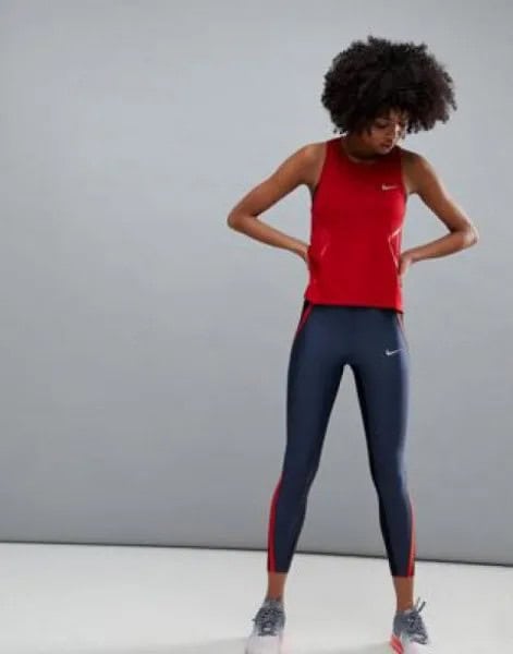 Orange Tank Top with Navy Blue Running Tights