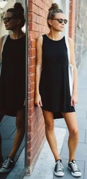 Black Tank Dress with Classic Low Top Converse