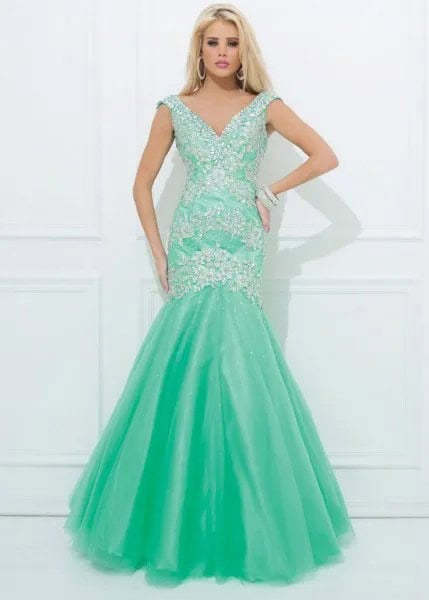 Mint Green Sequin and Chiffon Fishtail Maxi Dress