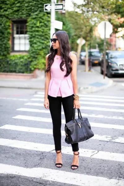 White Sleeveless Peplum Top with Cropped Black Pants