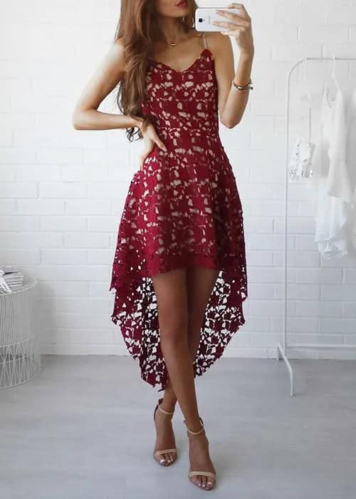 Red High Low Lace Dress