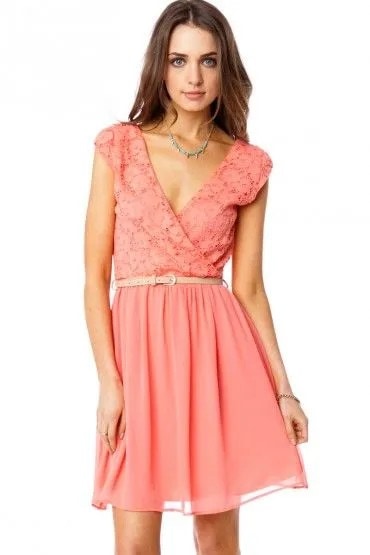 V-Neck Coral Prom Dress