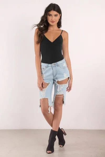 Black V Neck Vest Top with Destroyed Boyfriend Cropped Jeans