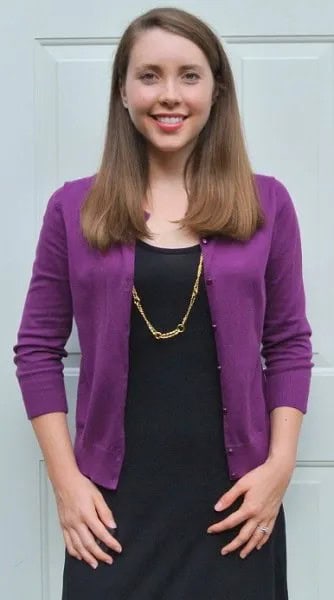 Purple Cardigan with Black Shift Dress