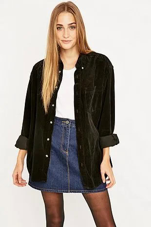 Wear Oversized Black Corduroy Shirt as Jacket