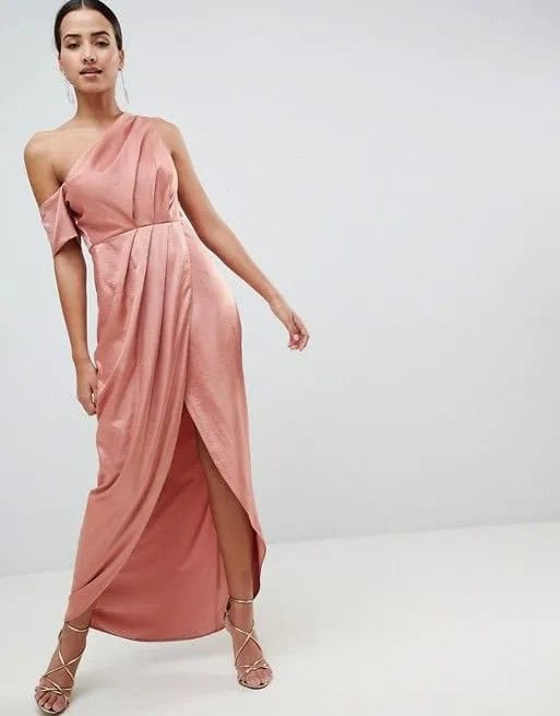 Satin One Shoulder Maxi Dress