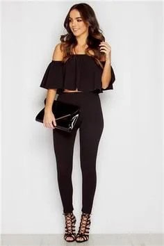 Black Cropped Off The Shoulder Blouse with Skinny Jeans