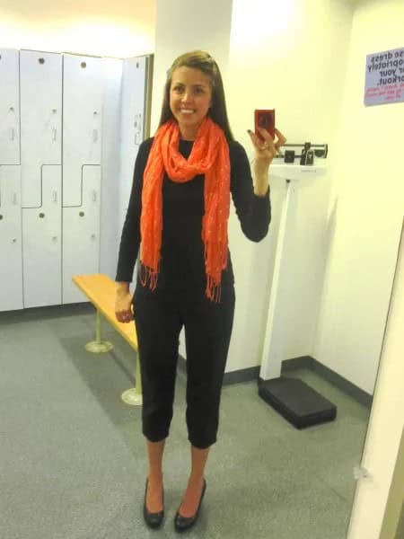 Black Knit Sweater with Capris & Orange Scarf