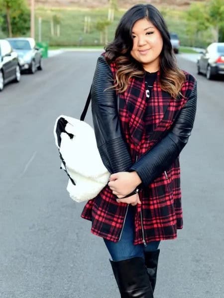 Black Leather Jacket with Matching Thigh High Boots