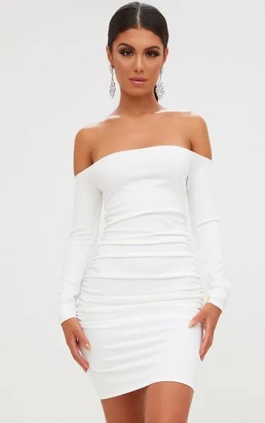 White Tube Ruched Bodycon Dress