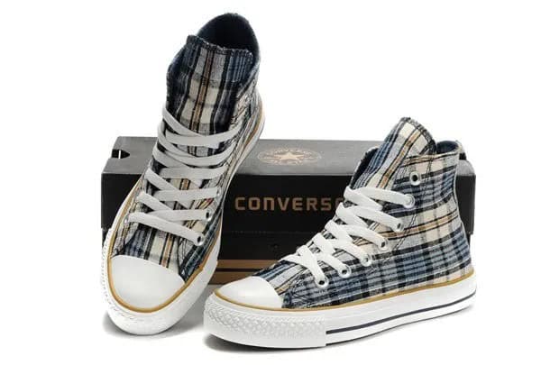 Black, Grey and Orange High Top Plaid Canvas Sneakers