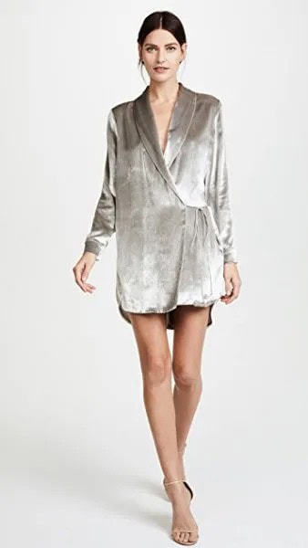 Grey Velvet Loose Fit Wrap Jacket Dress