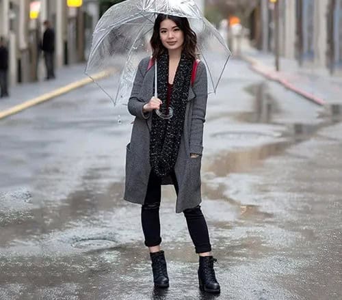 Grey Shrug with All-Black Outfit