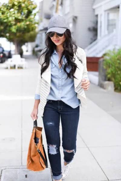 Wear with Blue Chambray Shirt & White Blazer