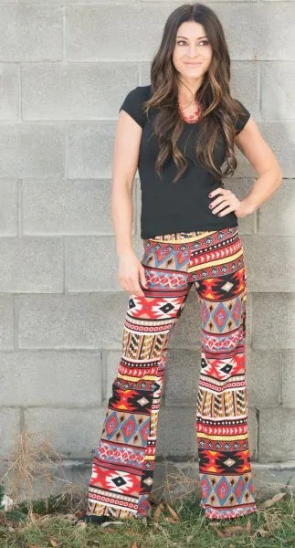 Black Tee with Colorful Tribal Printed Pants