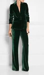 Dark Green Velvet Suit Jacket with Wide Leg Matching Pants