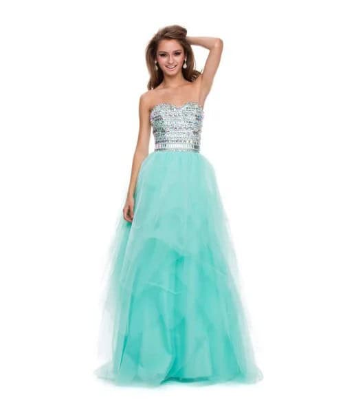 Silver and Mint Green Strapless Tulle Maxi Prom Dress