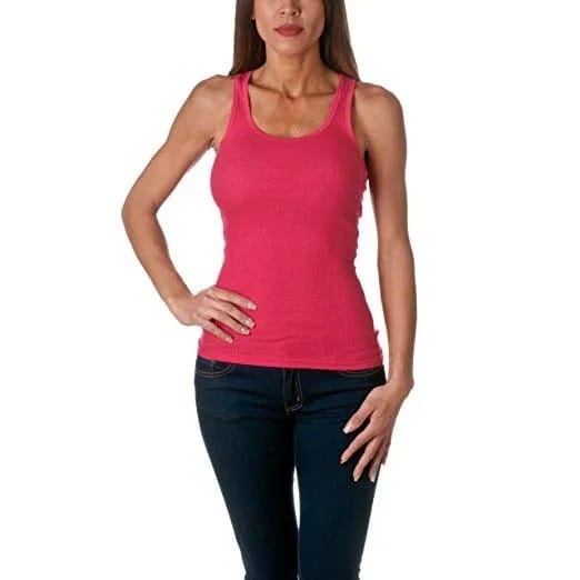 Pink Ribbed Tank Top with Dark Blue Skinny Jeans