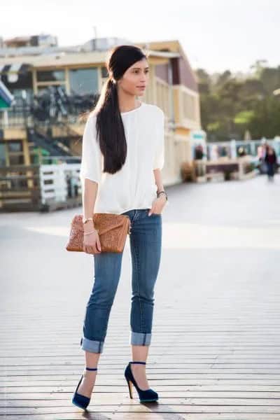 Wear with White Blouse & Cuffed Skinny Jeans