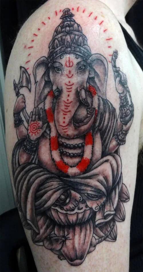 Lord Ganesha Elephant Tattoo on Shoulder and Upper back