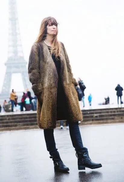 Faux Fur Longline Leopard Print Jacket with Black Skinny Jeans & Leather Ankle Boots