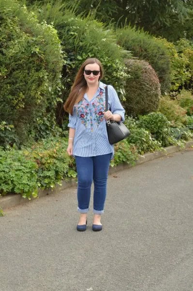 Light Blue and White Tunic Cute Shirt with Cuffed Jeans