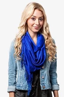 Boyfriend Denim Jacket with Shift Dress & Royal Blue Pashmina Scarf