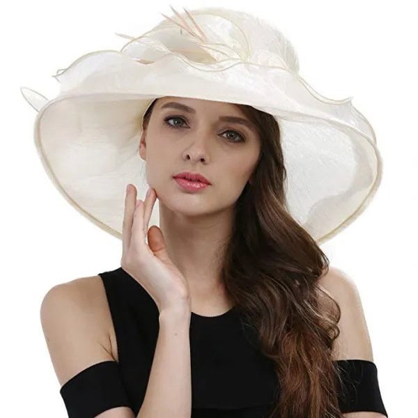 Black Cold Shoulder Midi Shift Dress with White Feather Church Hat